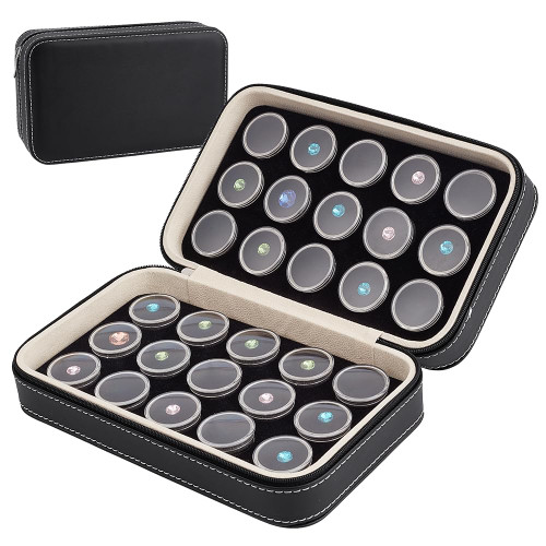 BENECREAT 30Pcs Gem Jars Leather Jewelry Display Case, 8.6x5.1x2.5 Inch Loose Diamond Box with Black Foam Insert for Collectibles Storage, Diamond Boxes Containers
