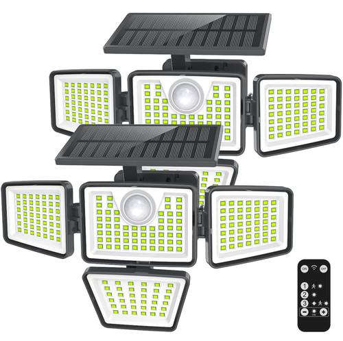 daphino 3000LM Solar Lights, Motion Sensor Outdoor Lights, 4-Head, 2 Pack