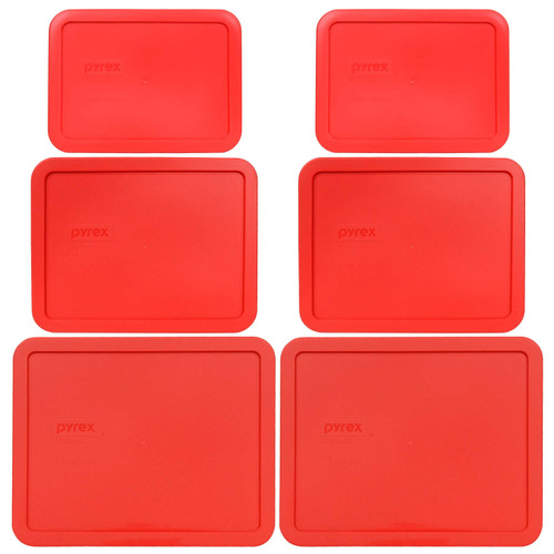 Pyrex (2) 7212-PC, (2) 7211-PC & (2) 7210-PC Red Lids - Made in USA