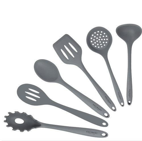 Culinary Couture Grey Silicone Kitchen Utensils Set of 6, Non-Stick Heat-Resistant Silicone Kitchen Utensils Set with Steel Inner Core