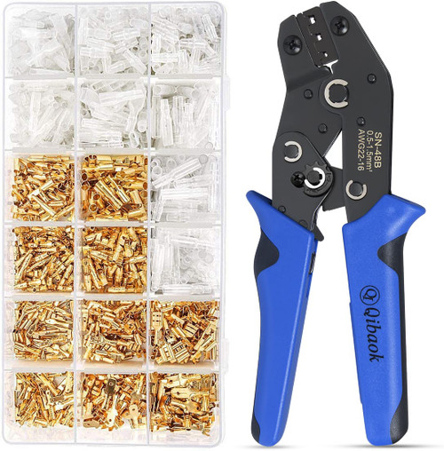 Wire Terminal Crimping Tool Kit, Qibaok Ratcheting Wire Crimper AWG 22-16(0.5-1.5mm²) with 500PCS Female Male Spade Connectors & Bullet Connectors Terminals