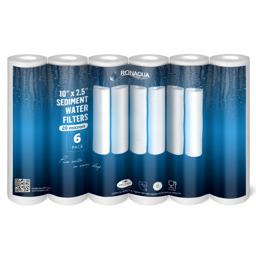 Ronaqua 20 Micron Sediment Water Filter Cartridge 10"x2.5", 6 Pack
