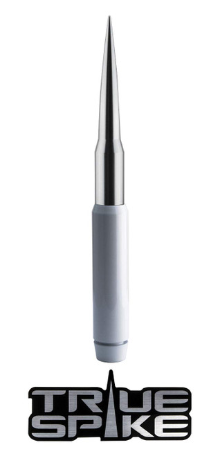 TRUE SPIKE 9 inch White Silver TIP PENETRATOR Fat Bullet Antenna with Anti-Theft + Copper Coil in Heavy Gauge CNC Machined Billet Aluminum Short Compatible with Toyota Tundra