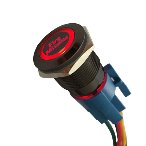 ESUPPORT Black Shell 12V Momentary Car Vehicle Red LED Light Push Button Stainless Steel Metal Switch Socket Plug Wire 19mm Fire Missiles
