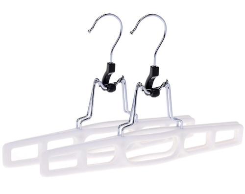 Premium Skirt Hangers 2-Pack - Thin Space-Saving Skirt Hanger Set with Clamp, Pant Hanger 2-Piece Set, Shorts Hangers with Heavy-Duty Locking Clasp, Multipurpose Quality Jean Hangers Set (White, 2)