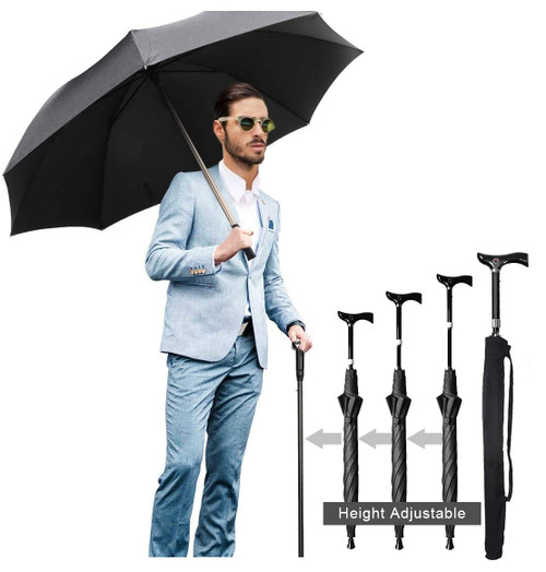 Walking Cane Umbrella 2-in-1 Windproof Walking Sticks Crutch Umbrella,Heavy Duty Frame,Lightweight - Umbrella Cane,Great Gift for Birthday,Christmas,Father's Day,Men,Women