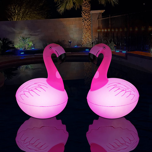 Cootway Floating Pool Lights Pack of 2, Solar Flamingo Pool Lights Waterproof, Glow in The Dark Solar Floating Pool Lights, Inflatable Floating Lights for Pool Wedding Party Decorations