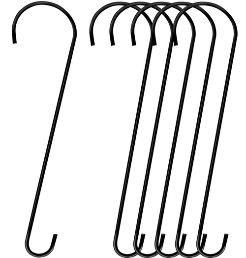 DINGEE 24 Inch Large Tree Branch Hooks, Long Heavy Duty 6 Pack Metal Hanger S Hook for Hanging Bird Feeders，Plants, Hanging Baskets, Wind Chimes, Lanterns and Ornaments Indoor & Outdoor Use -Black