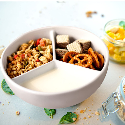 Cinf 3 Section Ceramic Cereal Bowl, Divided Bowl with Milk Compartment