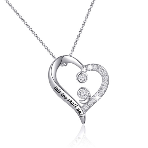 FEELMEM Semi Colon Jewelry Mental Health Awareness Gifts This Too Shall Pass Semicolon Necklace Suicide Prevention Awareness Depression Encouraging Gift Gift for Her (this too shall pass)