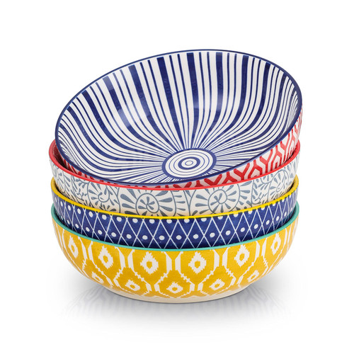 Selamica Ceramic Pasta Bowls Set of 4, 30 OZ Salad Bowls, Assorted Corlors