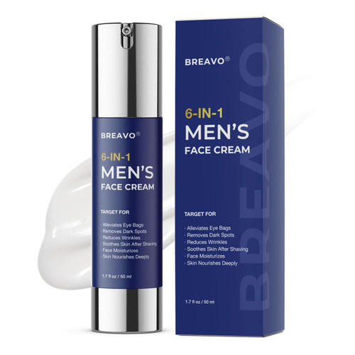 Breavo 6 in 1 Face Cream for Men: 6 in 1 Mens Face Moisturizer, Mens Face Cream Anti Aging - Eye Bags Treatment & Wrinkle Cream for Men 1.7 oz