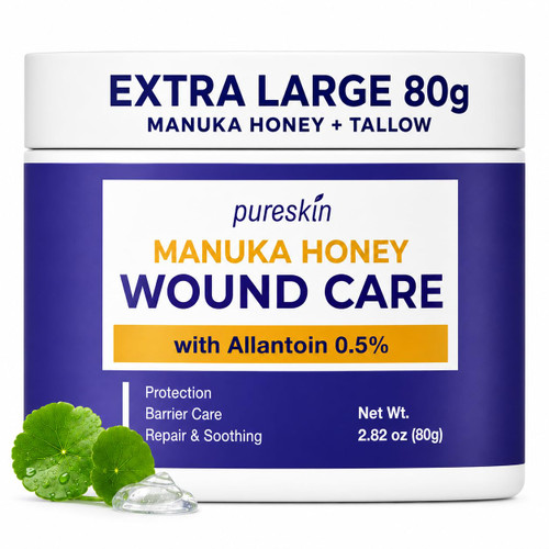 PURESKIN Manuka Honey Wound Care: Manuka Honey Ointment for Wounds, Cuts, Scrapes & Burns with Allantoin 0.5%, Tallow & Vitamin E - Natural-Inspired Moisturizing Formula
