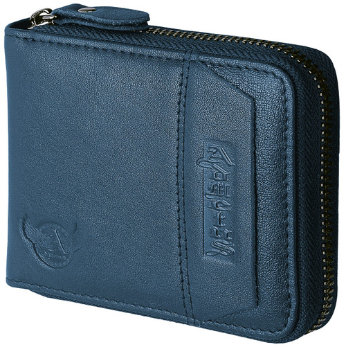 Mens Zipper Wallet Leather Card Holder RFID Blocking Zip Bifold blue778