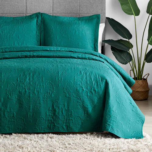Hansleep Teal Quilt Queen Size - Ultrasonic All Season Bedspread Queen, Soft Lightweight Coverlet Bedding Set, 3 Pieces (1 Quilt, 2 Pillow Shams)