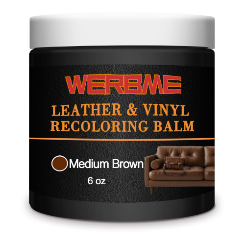 WERBME Leather Recoloring Balm - Leather & Vinyl Repair Balm for Furniture, Couches,Car Seats, Auto Interior & Accessories, Restores Faded, Worn, Scratched and Cracked Leather Surfaces (Medium Brown)
