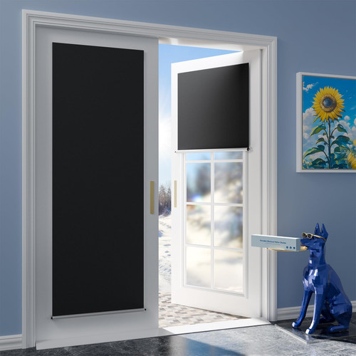 G-WACK Blackout Door Curtains, No-Drill Blinds for Indoor Windows & Doors with Magnetic Snaps, Heat-Insulated Privacy Door Shades, 100% Blackout Roller Shades Window Cover (25" x 72",Black)