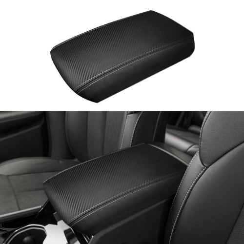 DEYTOP Center Console Cover for Jeep Grand Cherokee 2026 2022-2025 & Grand Cherokee L 2021-2026 Accessories Car Armrest Cover Anti-Scratch Leather Armrest Protector (Carbon Fiber with White Stitches)