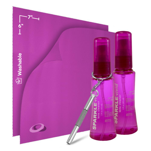 Sparkle Vivid Anti-Reflective Safe Lens Cleaner & Repair Kit – (2) 2oz Glasses Cleaner Spray, (2) Microfiber Cloth & Keychain Screwdriver for Eyeglasses, Sunglasses, Lenses & Screens (5 Piece Set)
