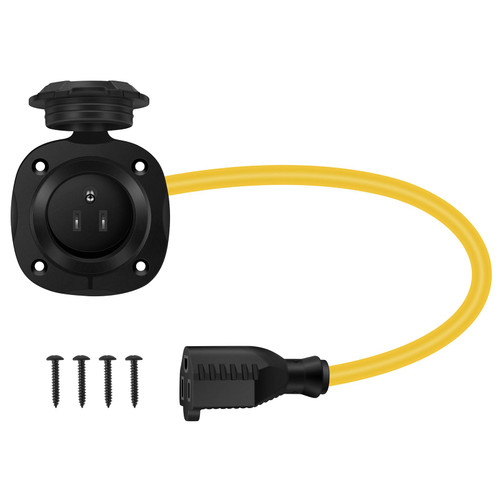 Filluck 15A 20 Inch AC Port Plug,125V RV Shore Power Inlet Socket with Extension Cord,Waterproof Electrical Outlet Receptacle Box,Yellow