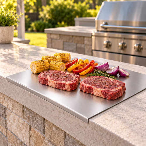 KORVOS Stainless Steel Cutting Board, Food Grade 304 Stainless Steel Cutting Boards with Lip, Metal Prep Board for Meat Fruits Baking, 19.7" x 15.7"