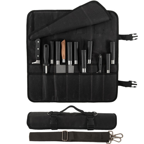 Chef Knife Roll Bag,Waxed Canvas chef bag with 18 Slots Cutlery Knives Holders Protectors,Portable Knife Bags for Chefs Professional,Case Storage Pouch,Camping and Hold Home Kitchen Knife Tools