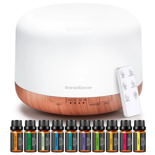InnoGear 500ml Aromatherapy Diffuser for Home 10 Essential Oil Set, Yellow