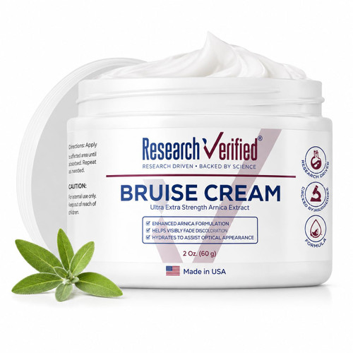Research Verified Bruise Cream – Arnica, Lavender & Peppermint – Plant-Based Bruise Care & Skin Support – 2 Fl. Oz – Vegan, Non-GMO - Pack of 1