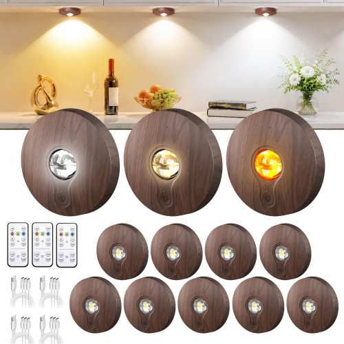 UNUSROOM Rechargeable Puck Lights with Remote Control,2000mAh High Capacity Battery Operated LED Under Cabinet Lighting,Dimmable Tap Stick On& Wireless Closet Light for Kitchen Counter