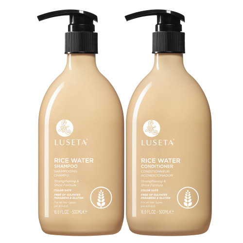 LUSETA Rice Water Shampoo and Conditioner Set with Biotin Strengthening