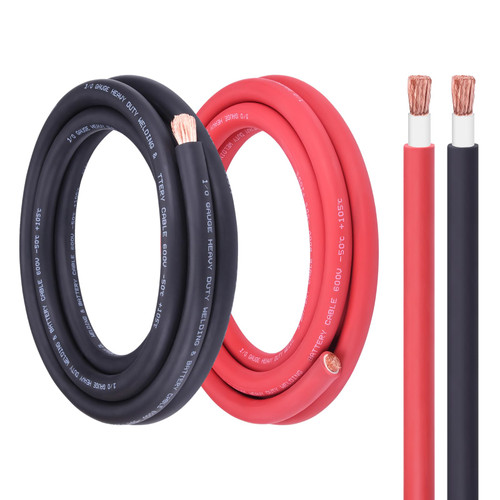 iGreely 1/0 Gauge Wire Welding Battery Pure Copper Cable Wire, Upgraded Heavy-Duty Insulation Flexible 1/0 AWG Battery Cable for Automotive,Solar,Marine,Car,Generator,Inverter-10 Feet Each Black&Red
