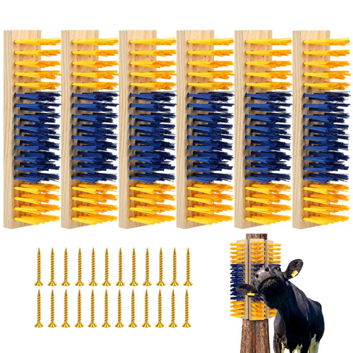 Mifoci 6 Pcs Livestock Scratching Brush Goat Scratcher Livestock Brushes, Goat Scratching Post with 24 Screws Wooden Self Grooming Brush for Small Goats, Sheep, Pigs, Cow, Horses