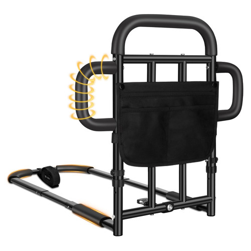 Heavy Duty Bed Rail for Elderly Adults with 2 Grab Bars, 400LBS Capacity, Adjustable Height Bed Assist Rail with Non-Slip Foam Grip, Sensor Light & Storage Pocket for King/Queen/Full/Twin Bed
