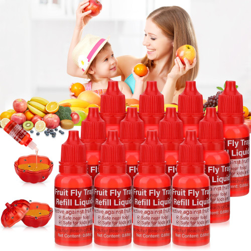12 Pack Natural Fruit Fly Trap Refill Liquid, Wasp Bee Trap Refill Liquids, Effective Mosquito Gnat Fly Refill Liquid for Indoor Outdoor Tabletop Kitchen Plant, Safe Near Food & Kids, 0.68oz/ Bottle