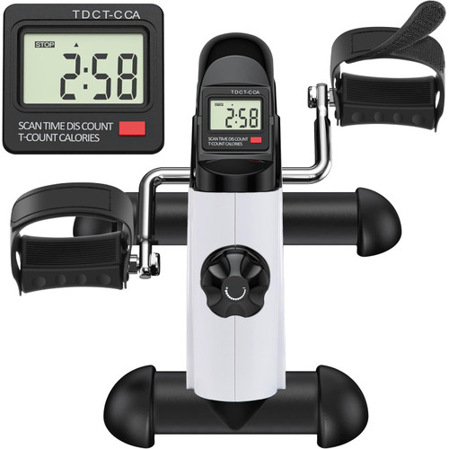TABEKE Under Desk Bike Pedal Exerciser - Mini Exercise Bike for Arm/Leg Exercise, Pedal Exerciser for Seniors with LCD Display 2026716(White)
