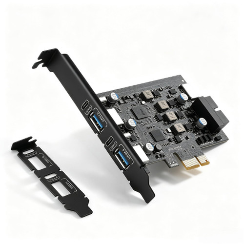 6-Ports USB 3.2 PCIe Card to Type C(2),USB Type-A（2） Expansion Card with Internal 19 Pin Connector/Type E（A-Key） Front Panel Adapter, Includes Low-Profile Bracket