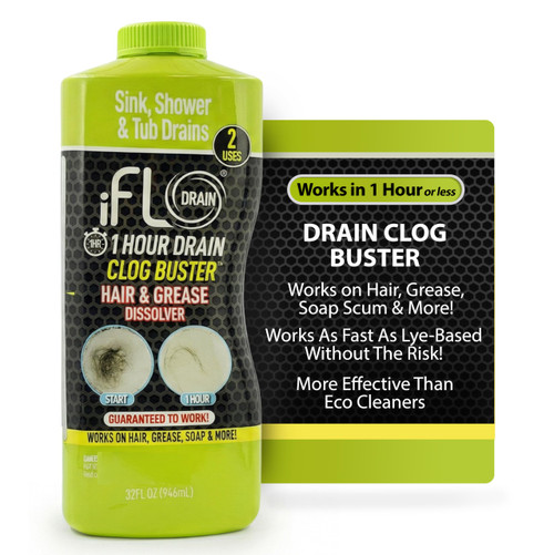 iFLO 1-Hour Drain Cleaner & Clog Remover, Hair & Grease Dissolver (32oz)