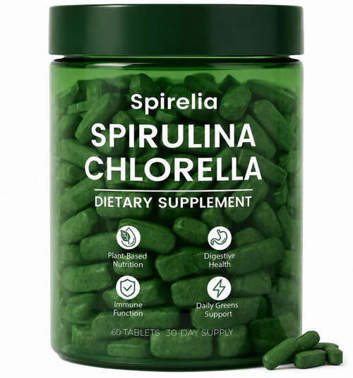Bruiseweed Spirelia Spirulina & Chlorella Tablets, Organic Spirulina Chlorella Combination Supplement, 60 Count