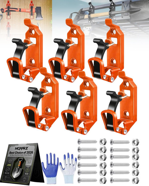 Heavy Duty Metal Rubber Shovel Mount Kit, Truck Roof Rack Axe Holder Quick Release Tool Clamps, Secure Locking Zinc Alloy Shovel Bracket for Off-Road SUV Bed Wall Mount Garage Organizer(Orange,6PCS)