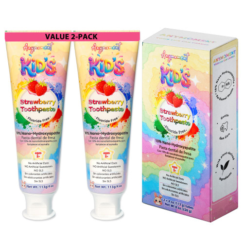 Anymoment Kids Toothpaste, 10% Nano Hydroxyapatite, Fluoride Free, 2-Pack