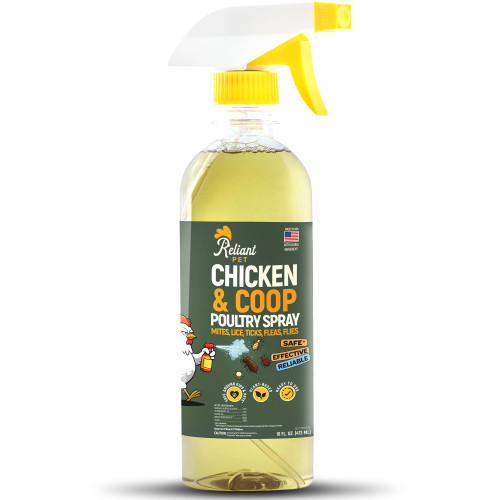 Reliant Pet Chicken and Coop Poultry Spray for Mite's Lice Ticks Fleas and Flies - Dust Mite Spray 16oz - Chicken Coop Fly Spray - Made in USA - Chicken Coop Accessories
