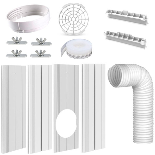 Portable AC Window Vent Kit with 5.9 Inch Exhaust Hose, Mobile Air Conditioner Window Vent Seal Kit with 4 Adjustable Side Panels for Vertical/Horizontal Sliding Window
