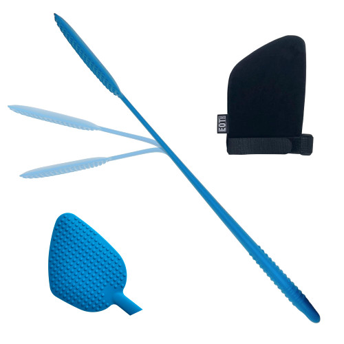 Bendable Lotion Applicator for Back & Body + Self Tanner Mitt, Blue