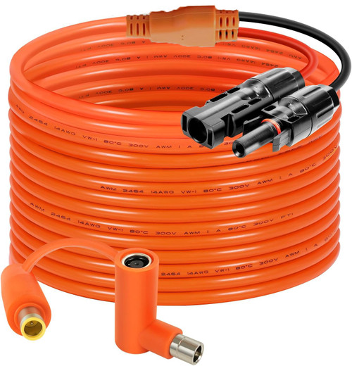 Behaunty Solar Connector to DC 8mm Adapter Cable 25FT, 12AWG + 14AWG Tinned Copper Wire with DC7909 to DC8020 Adapter, Heavy Duty Charging Cable for Portable Power Station, RV, Outdoor Camping
