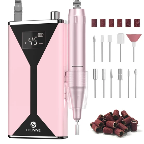 HELIVIVE Professional Electric Nail Drill 45000RPM Cordless Nail File