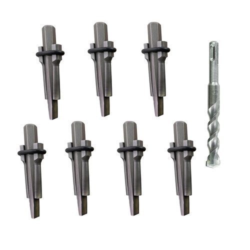 7 Pack Rock Splitting Wedges 5/8" with Drill Bit, Feathers and Wedges