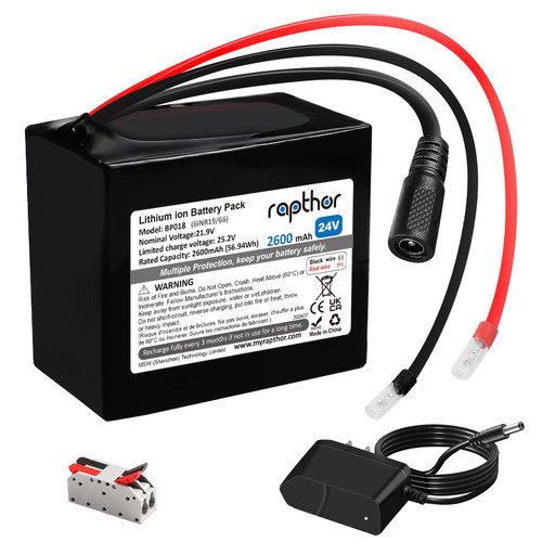 rapthor 24V Rechargeable Battery Pack, 2.6Ah Lithium-ion with 25.2V Charger