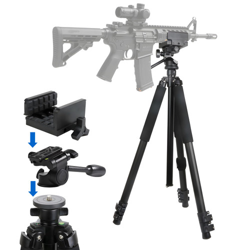 HIGOO Heavy Duty Rifle Tripod Shooting Stick Gun Rest Stand with Gun Saddle