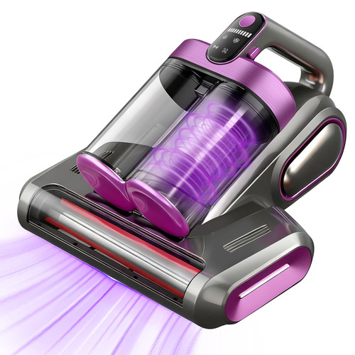 SRGARH Cordless Mattress Vacuum Cleaner, 16Kpa Bed Vacuum with 253.7nm UV-C Light & Ultrasonic Tech, HEPA Filter, Portable Handheld Vacuum for Bed Sofa Couch Crib & Pet Hair (Purple)