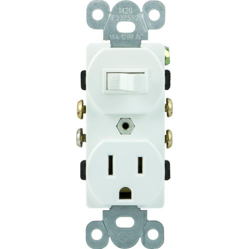 GE in-Wall Light Switch and Power Outlet Combo, 1 Grounded Outlet, White